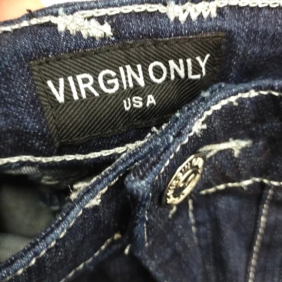 Virgin Only Embellished Metallic Thread Flare Jeans Sz 5 - Picture 8 of 10